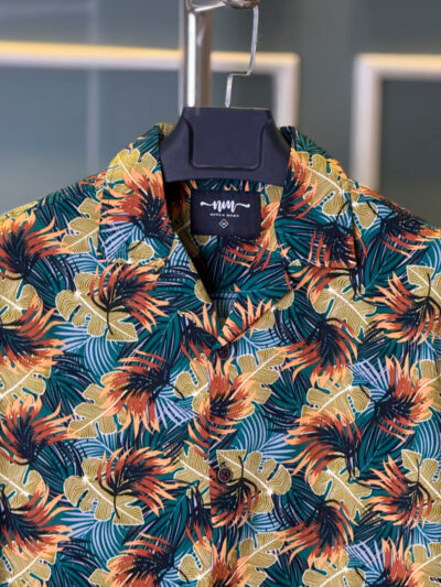 Floral Print Casual Cuban Collar Shirt for Men