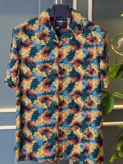 Floral Print Casual Cuban Collar Shirt for Men