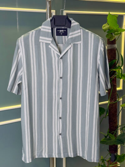 Stripe Casual Cuban Collar Shirt for Men