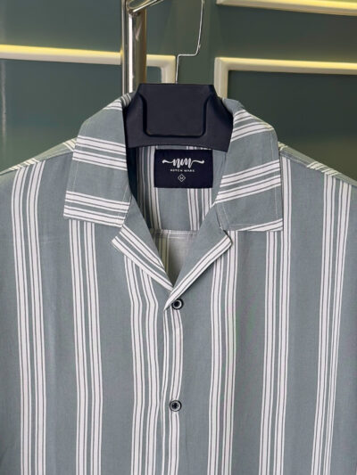 Stripe Casual Cuban Collar Shirt for Men