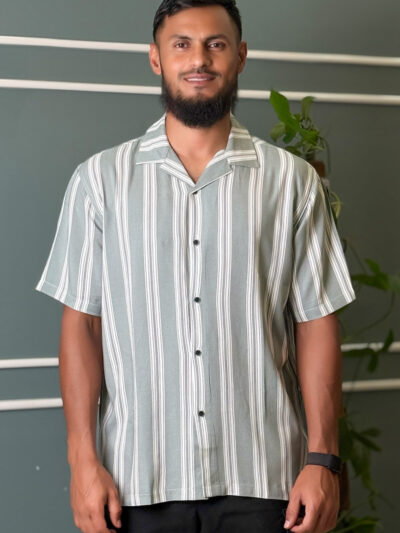 Stripe Casual Cuban Collar Shirt for Men