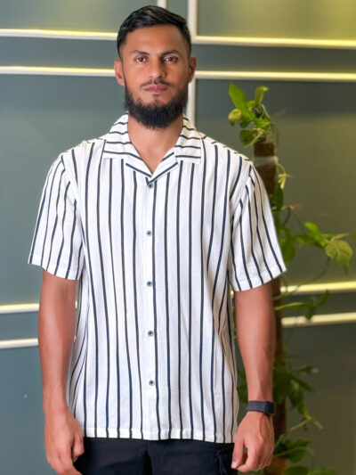 Stripe Casual Cuban Collar Shirt for Men