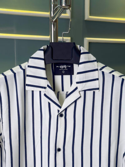 Stripe Casual Cuban Collar Shirt for Men