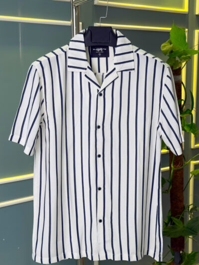 Stripe Casual Cuban Collar Shirt for Men