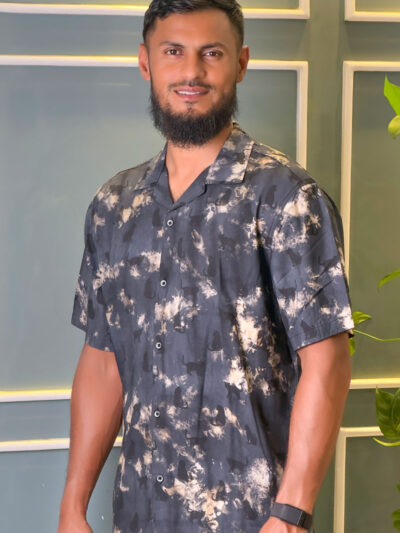 AOP Print Casual Cuban Collar Shirt for Men